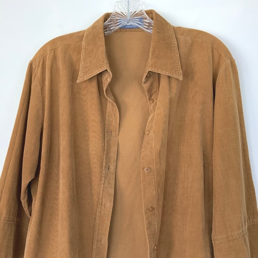 Vintage Marco Pecci Corduroy Cotton Button Up Shirt Caramel Brown Sz M - Picture 15 of 16